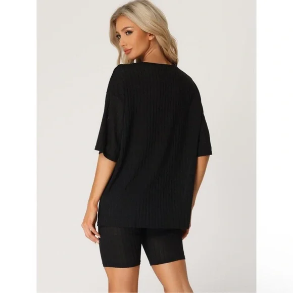 Cheibear Women’s Ribbed Pajama Set, Black, M - Picture 2 of 6